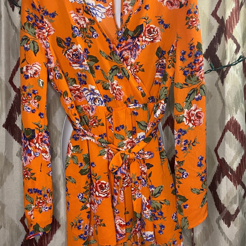 Almost Famous Flowery Orange Romper